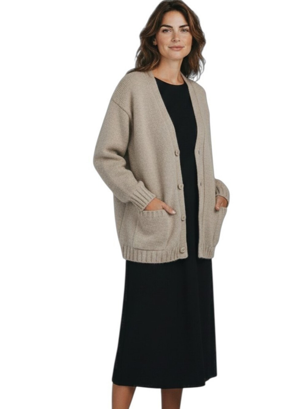 MALO Luxury 100% Cashmere Cardigan Made In Italy Medium Closet Staple Neutral